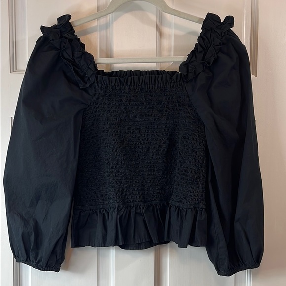 The Drop Puff Sleeve Smocked Chest Long Sleeve 100% Cotton Blouse - Size Small - Picture 8 of 9